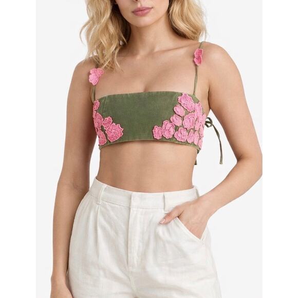 Agua by Agua Bendita Tops - Agua by Agua Bendita Pensamiento Botanico Rosa Crop Top Olive Green Size S NWT